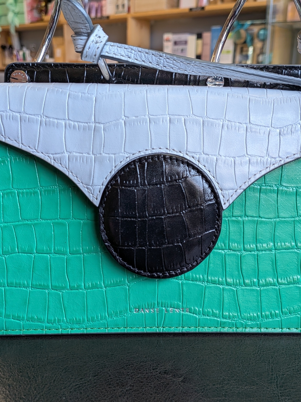 Danse Lente Croc-Embossed Colorblock Mini Bag in Green, White & Black